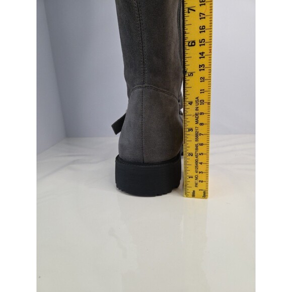 Shoe dazzle thigh high gray Faux suede lace up biker Style Chunky boot Sz 8.5 - Picture 7 of 13